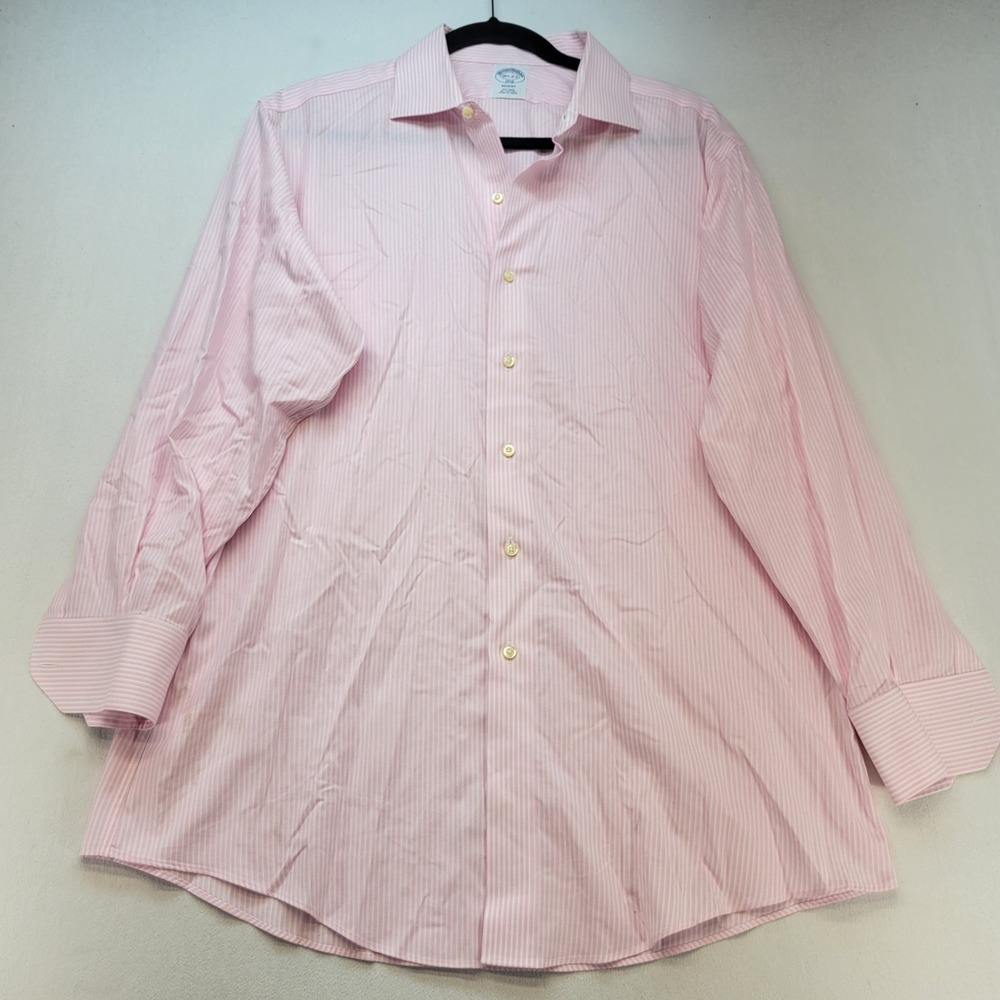 Brooks Brothers Dress Shirt Mens 16.5-2/3 Pink Striped Regent French Cuff